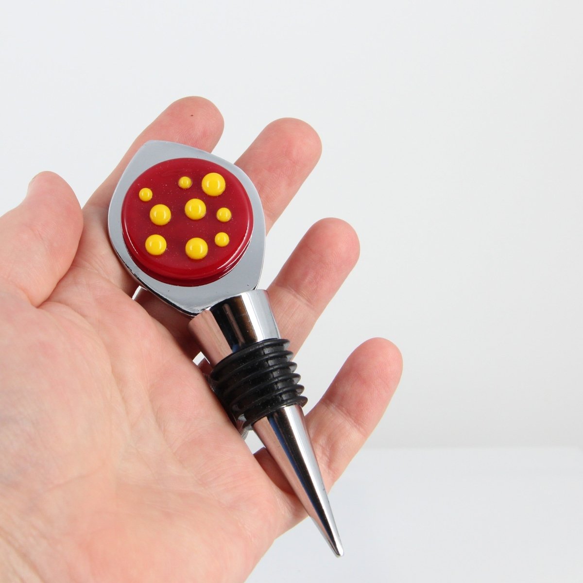 Decorative Wine Stopper with Red and Yellow Glass Accents