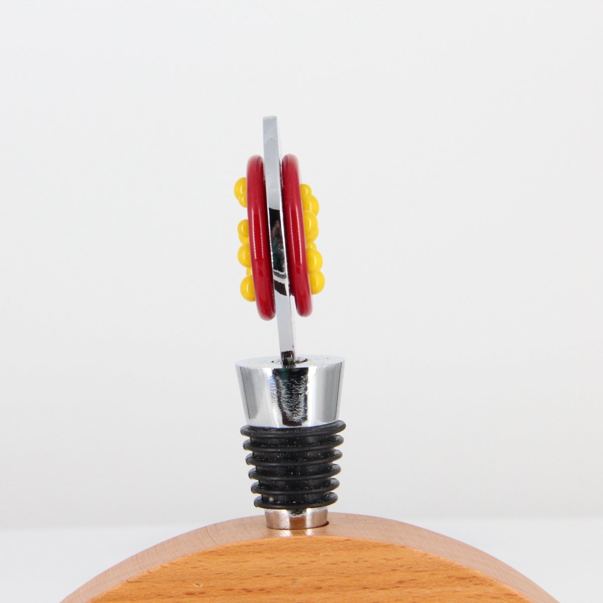 Decorative Wine Stopper with Red and Yellow Glass Accents