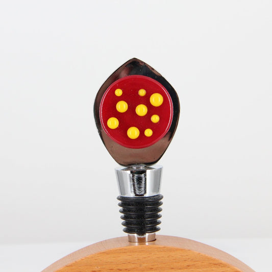 Decorative Wine Stopper with Red and Yellow Glass Accents