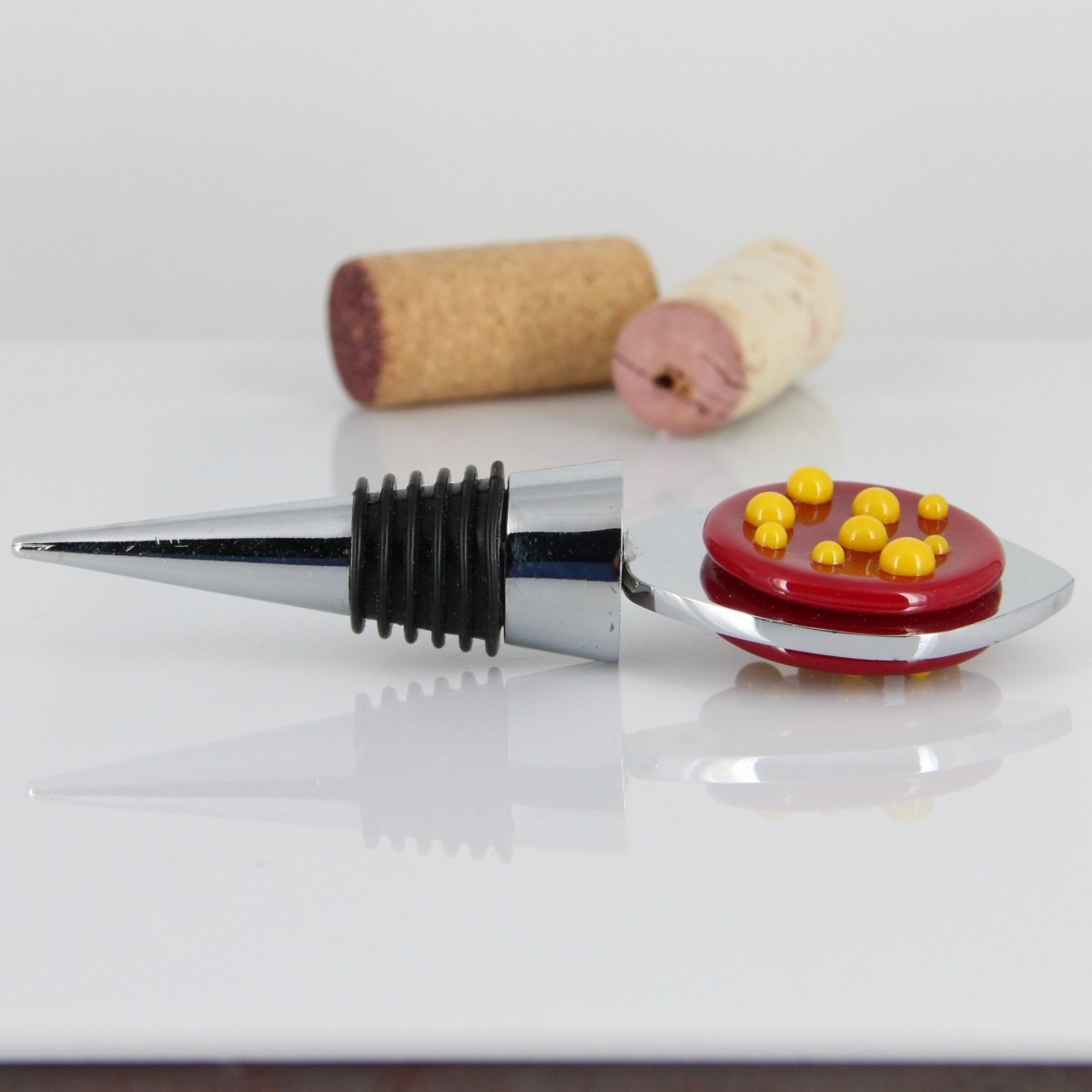 Decorative Wine Stopper with Red and Yellow Glass Accents