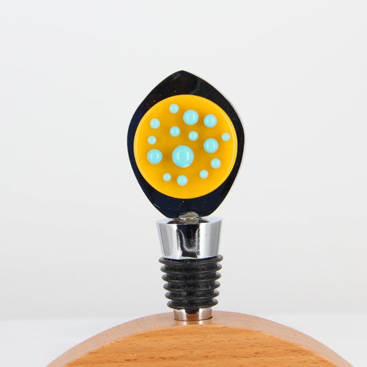 Decorative Wine Stopper with Yellow and Turquoise Glass Accents