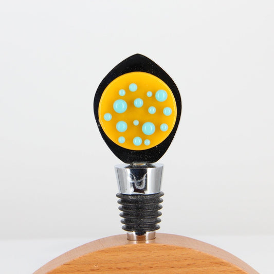 Decorative Wine Stopper with Yellow and Turquoise Glass Accents