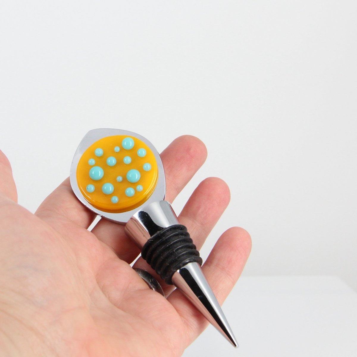 Decorative Wine Stopper with Yellow and Turquoise Glass Accents