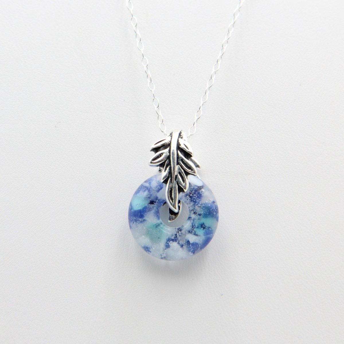 Delicate Speckled Blue and White Glass Pendant