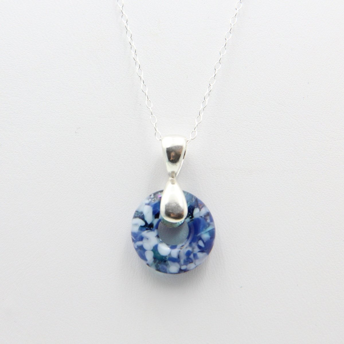 Delicate Speckled Blue and White Glass Pendant