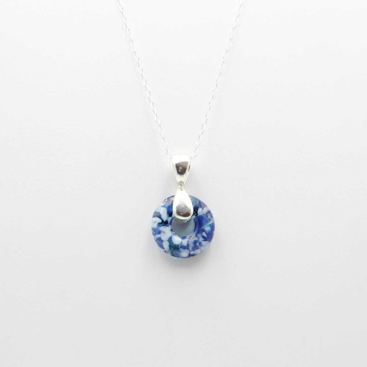 Delicate Speckled Blue and White Glass Pendant