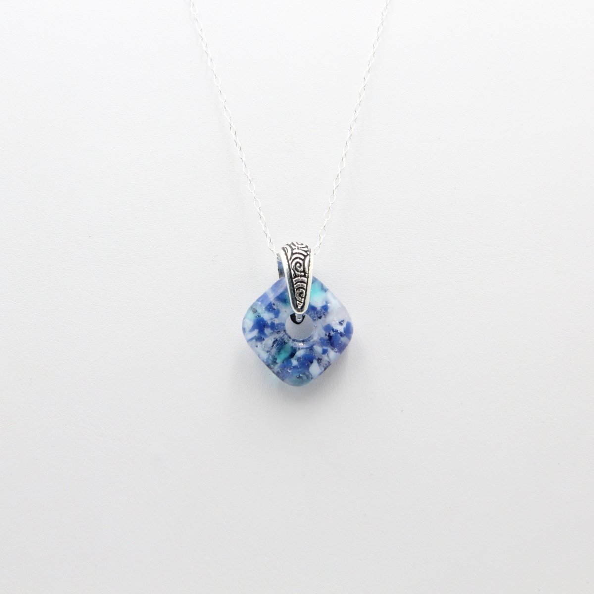 Delicate Speckled Blue and White Glass Pendant