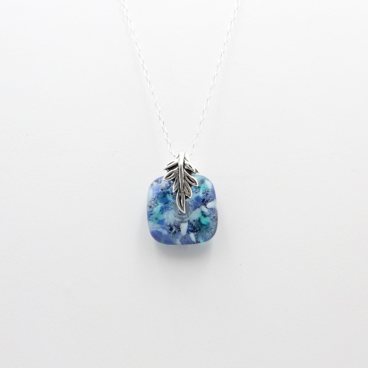 Delicate Speckled Blue and White Glass Pendant