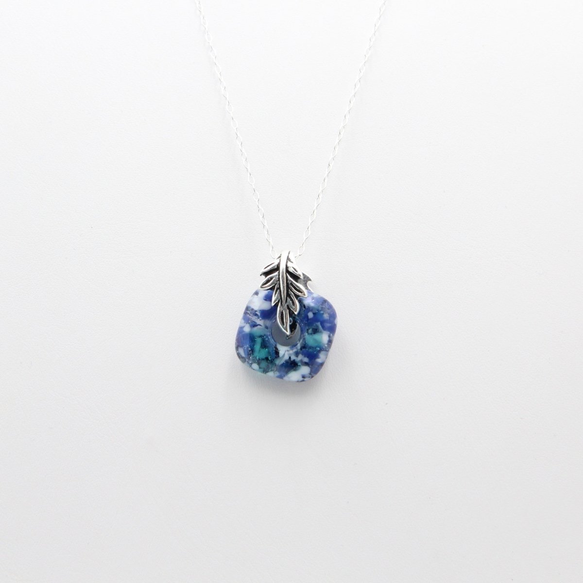 Delicate Speckled Blue and White Glass Pendant