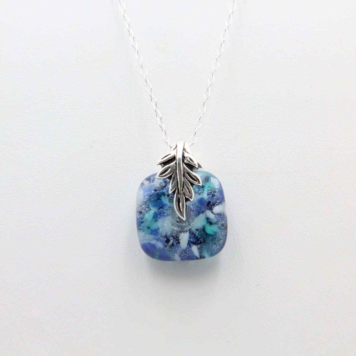 Delicate Speckled Blue and White Glass Pendant
