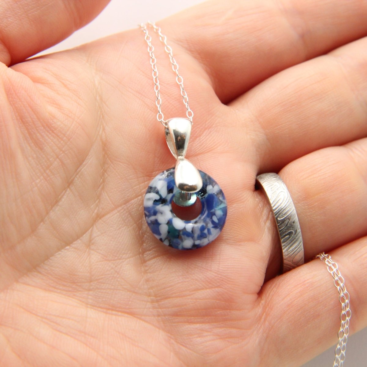 Delicate Speckled Blue and White Glass Pendant