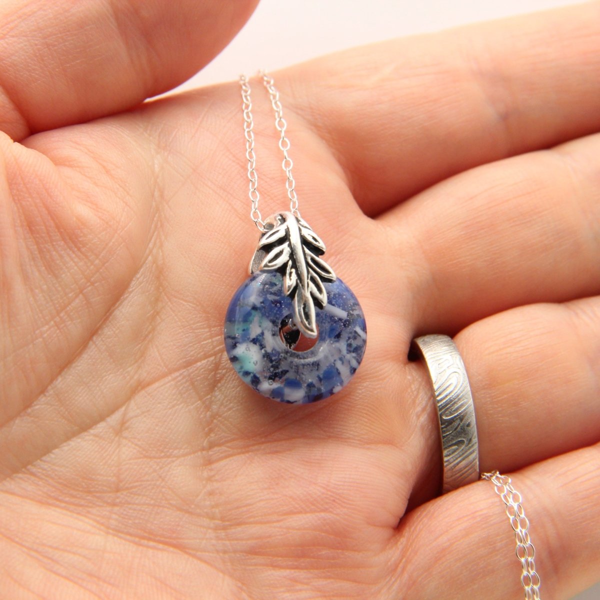 Delicate Speckled Blue and White Glass Pendant
