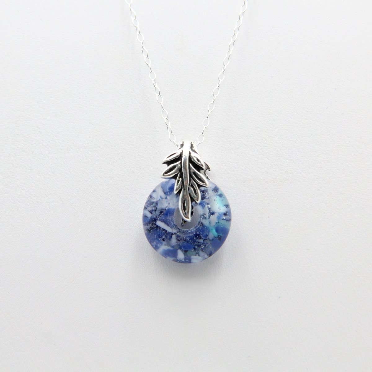 Delicate Speckled Blue and White Glass Pendant