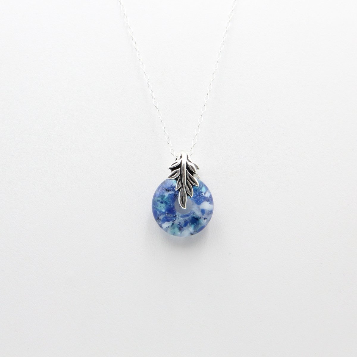 Delicate Speckled Blue and White Glass Pendant