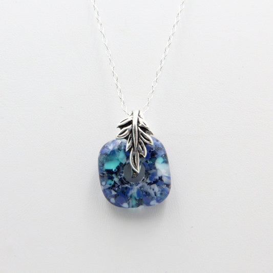 Delicate Speckled Blue and White Glass Pendant