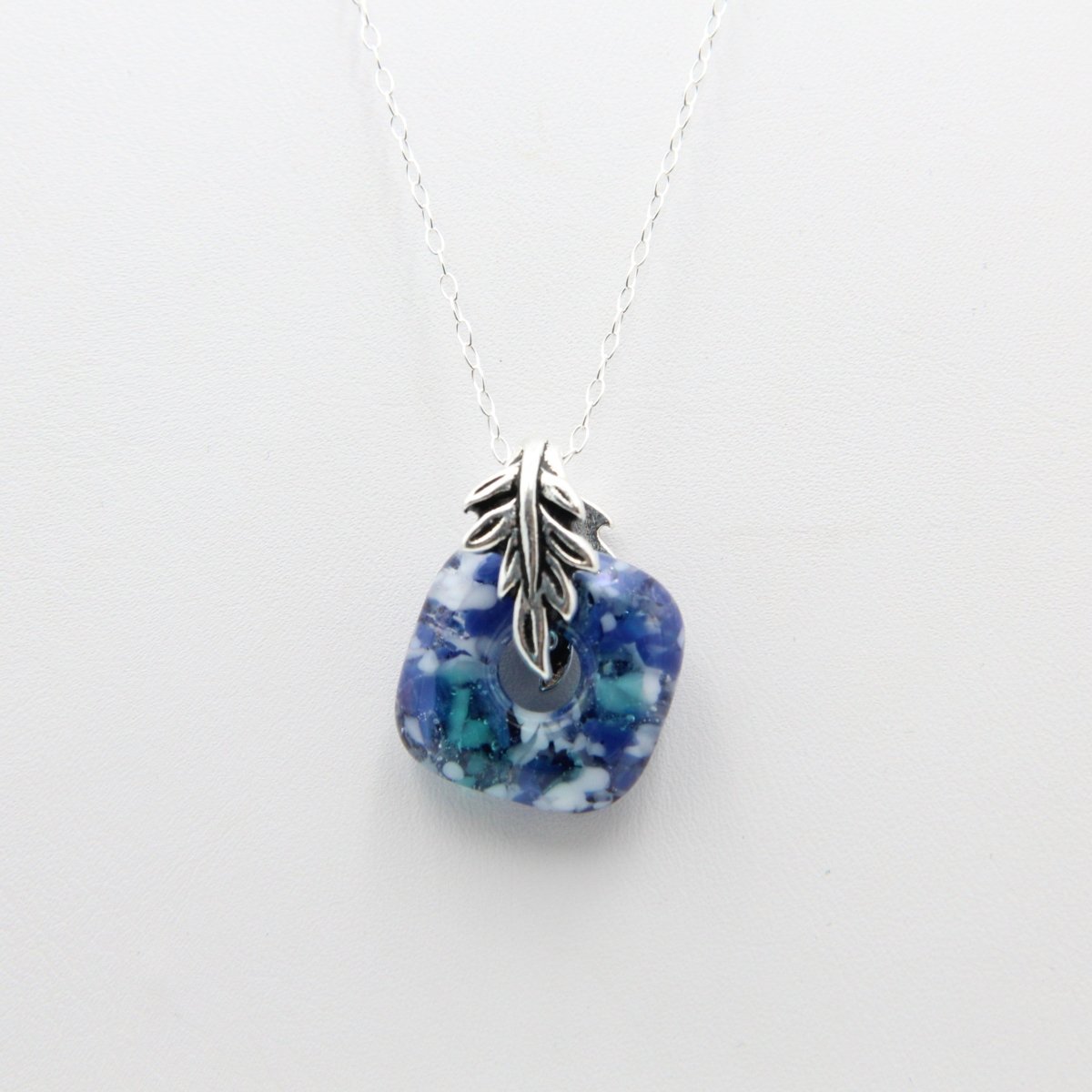 Delicate Speckled Blue and White Glass Pendant