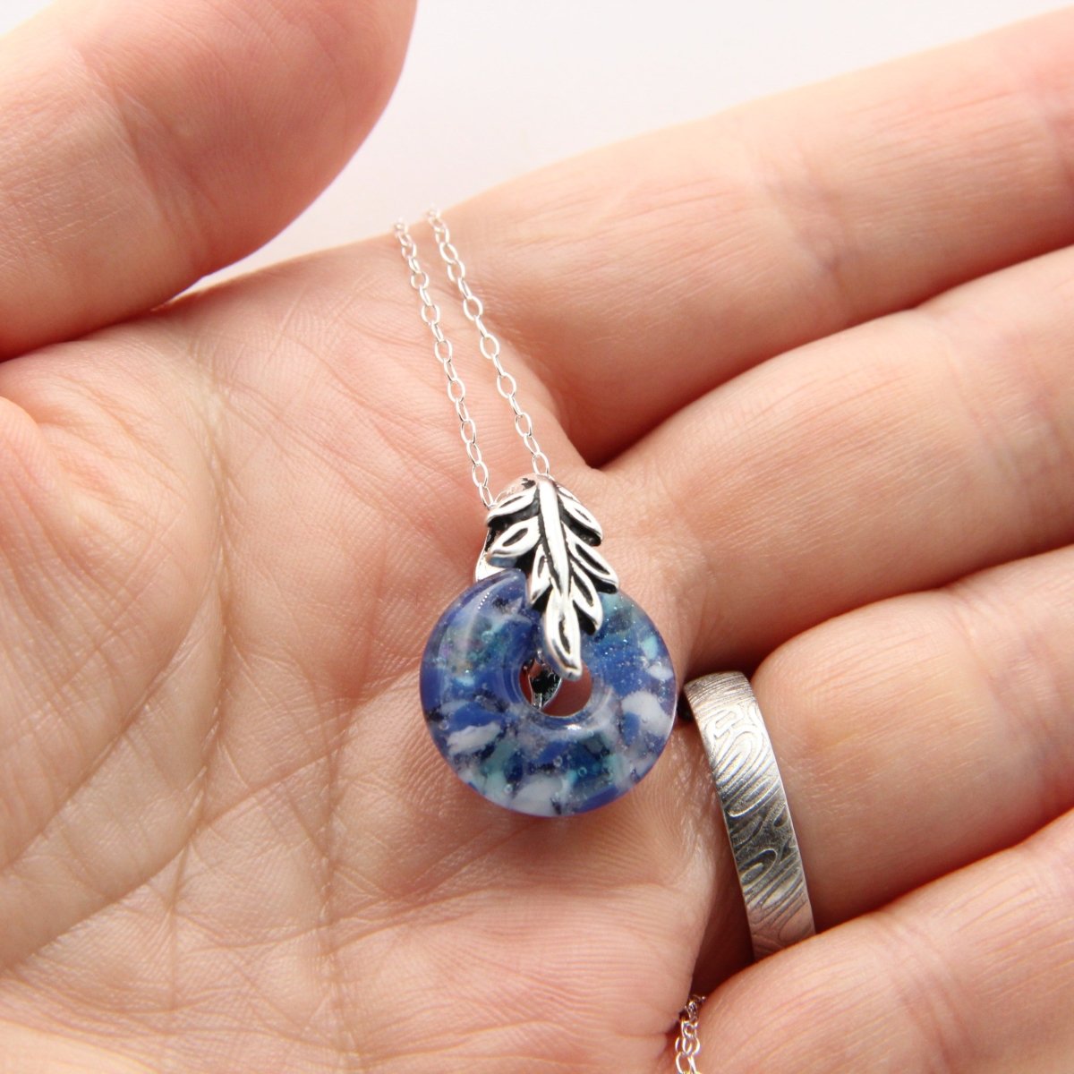 Delicate Speckled Blue and White Glass Pendant