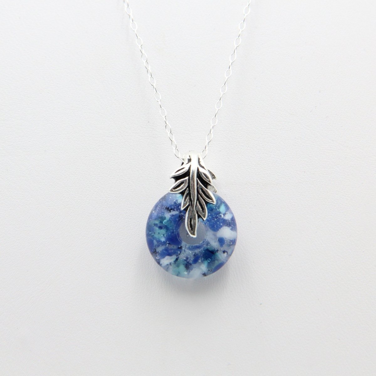 Delicate Speckled Blue and White Glass Pendant