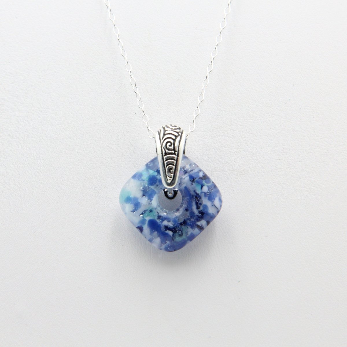 Delicate Speckled Blue and White Glass Pendant