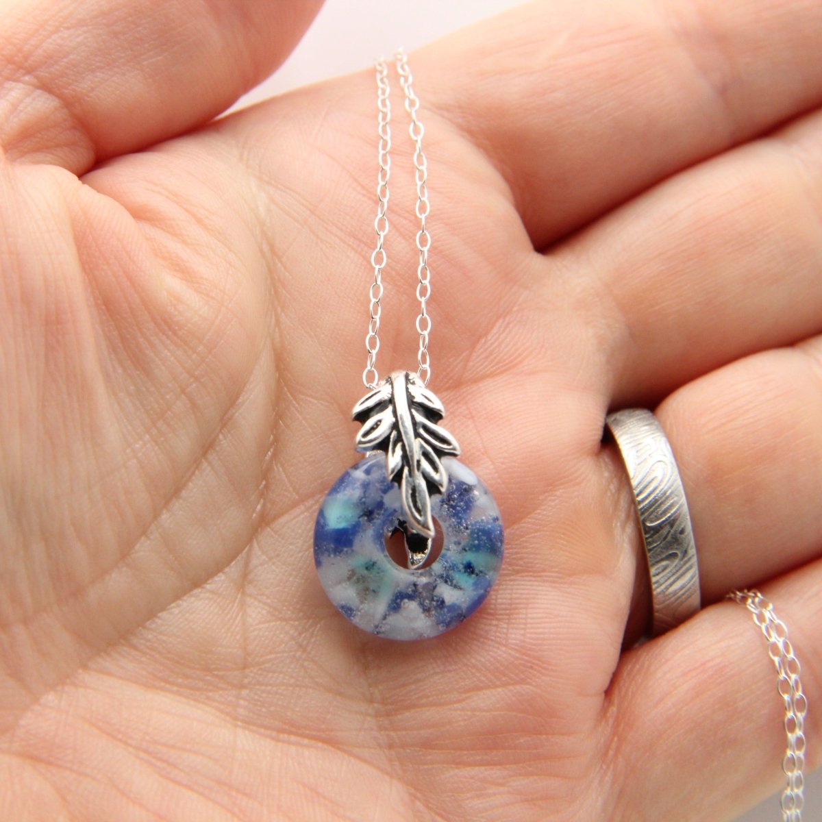 Delicate Speckled Blue and White Glass Pendant