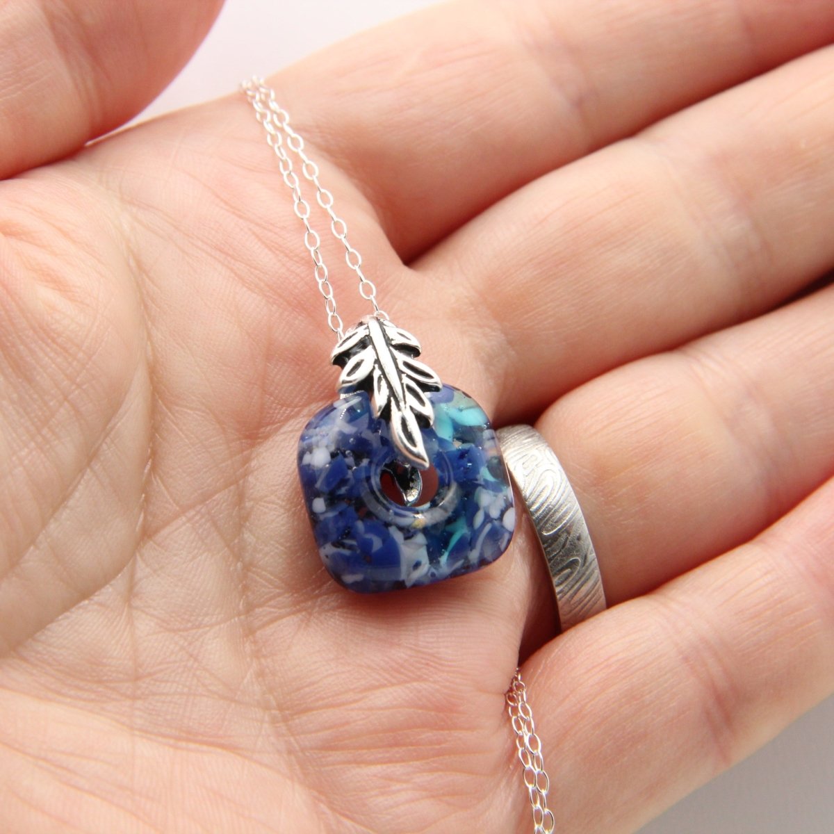 Delicate Speckled Blue and White Glass Pendant