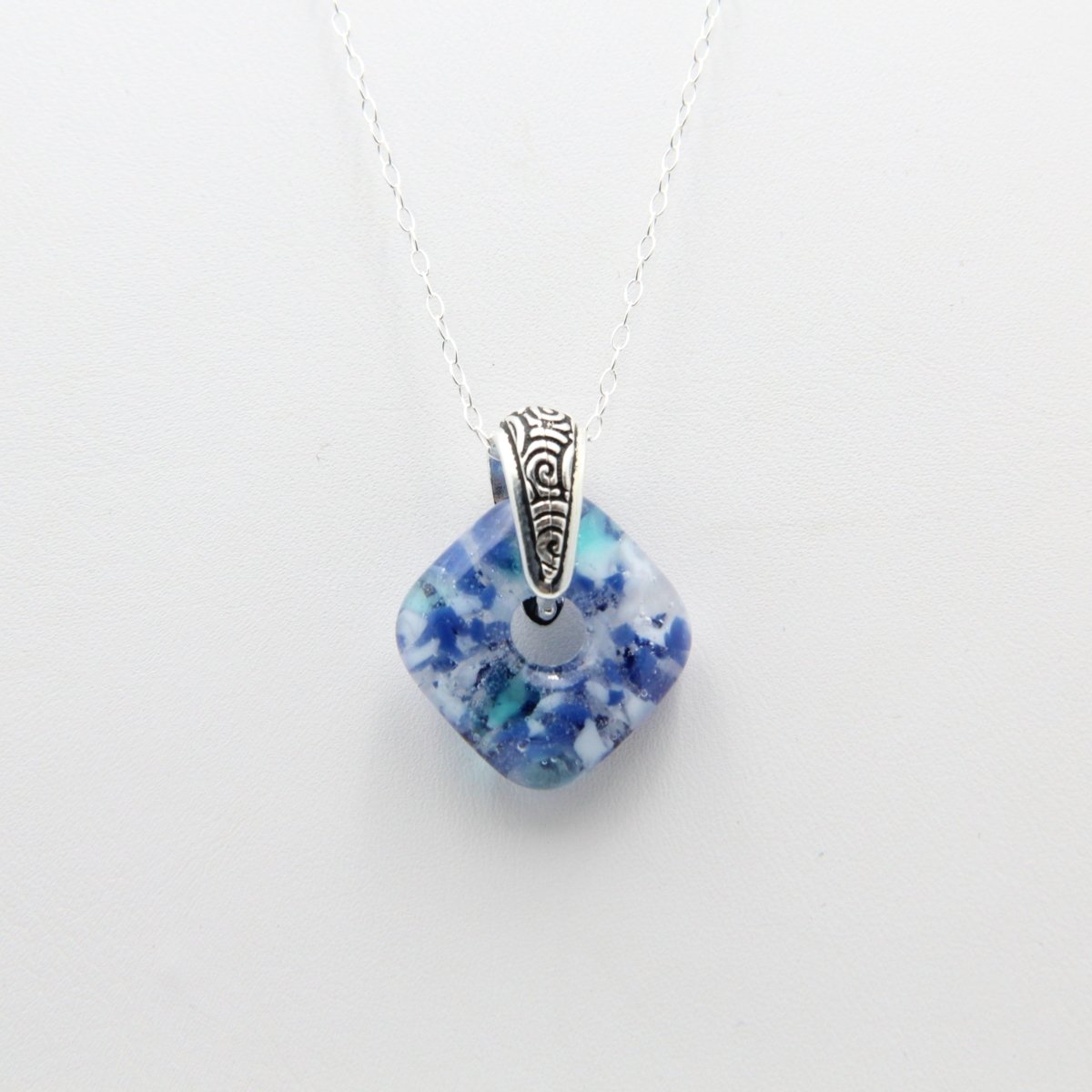 Delicate Speckled Blue and White Glass Pendant