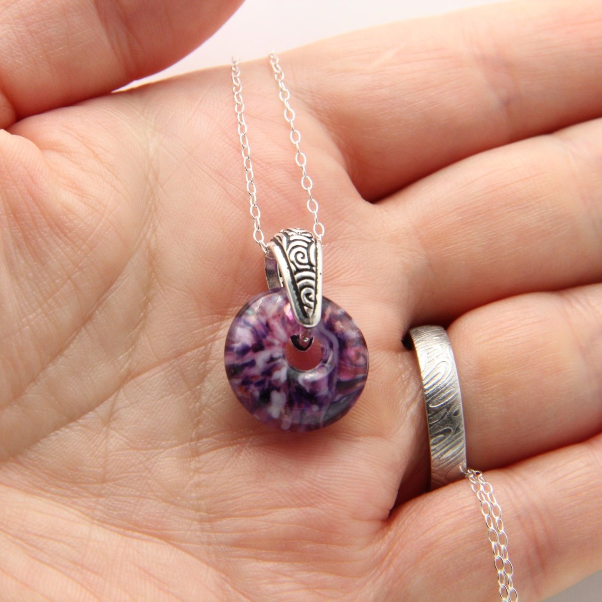 Delicate Speckled Purple and White Glass Pendant