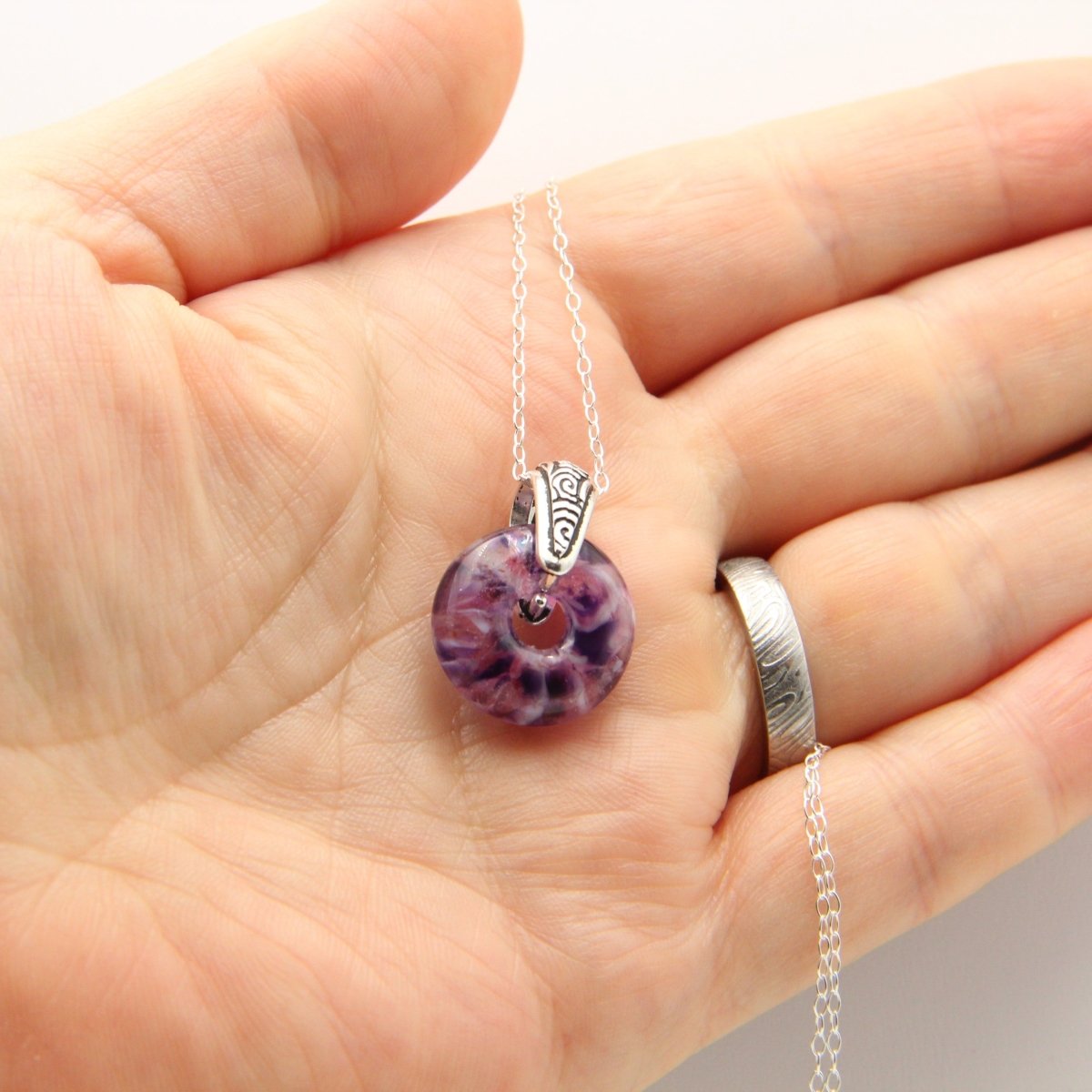 Delicate Speckled Purple and White Glass Pendant
