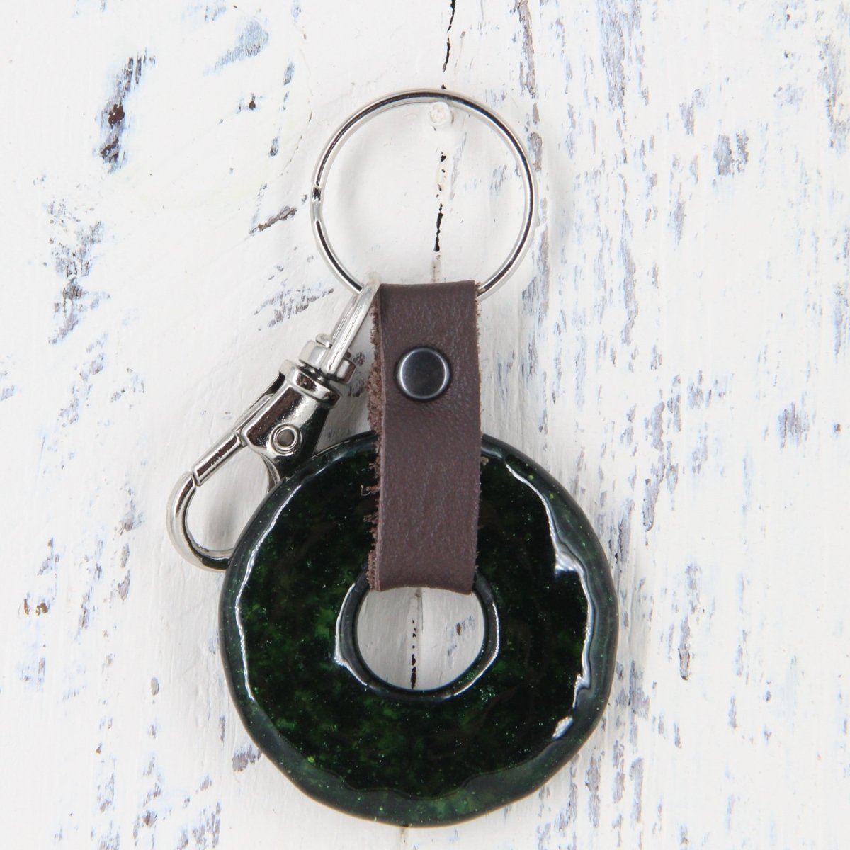 Glass and Leather Keychain