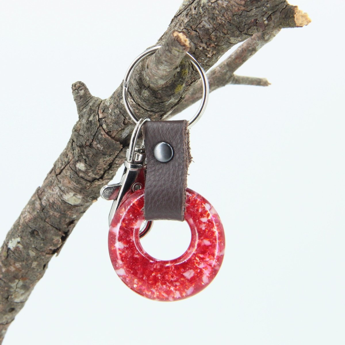 Glass and Leather Keychain