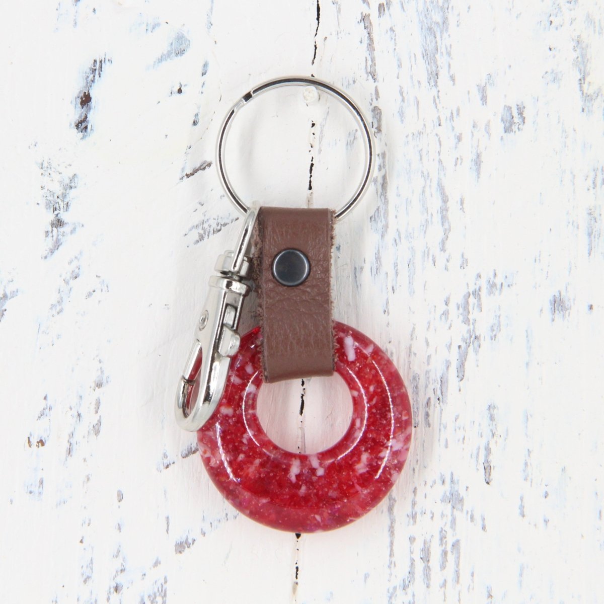 Glass and Leather Keychain