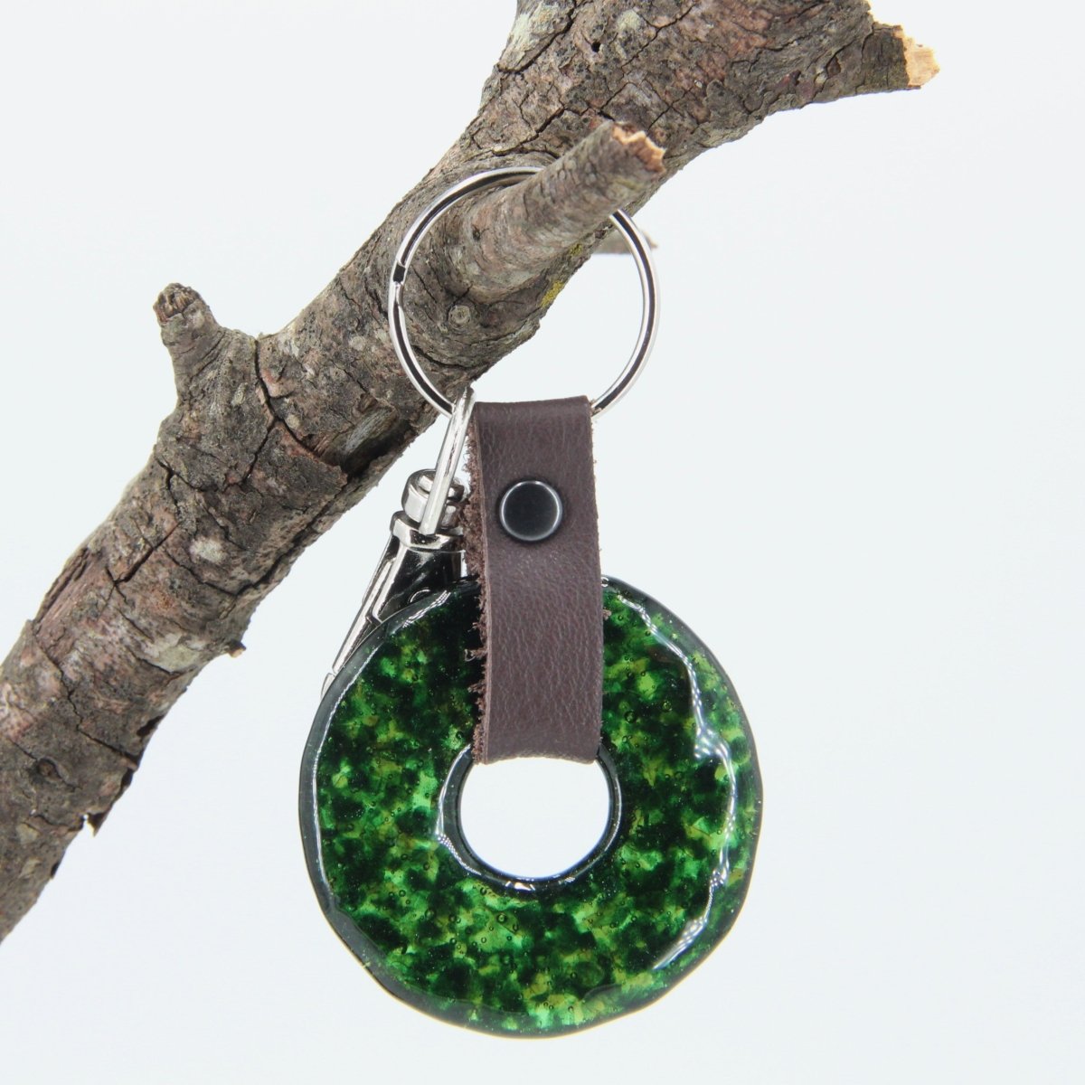 Glass and Leather Keychain