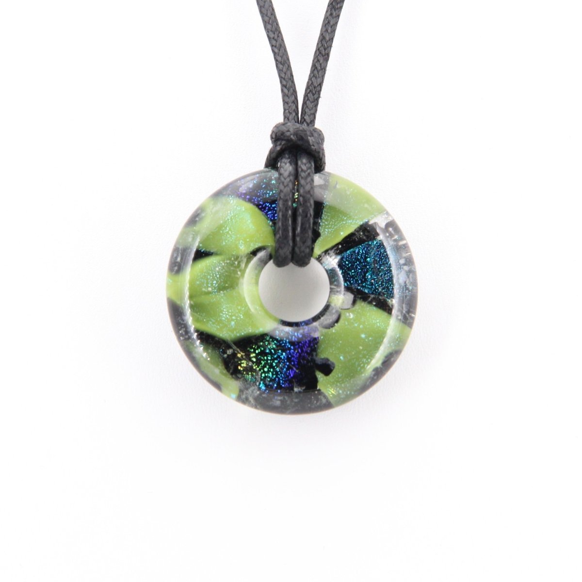 Green and Blue Dichroic Chunky Donut Glass Pendant