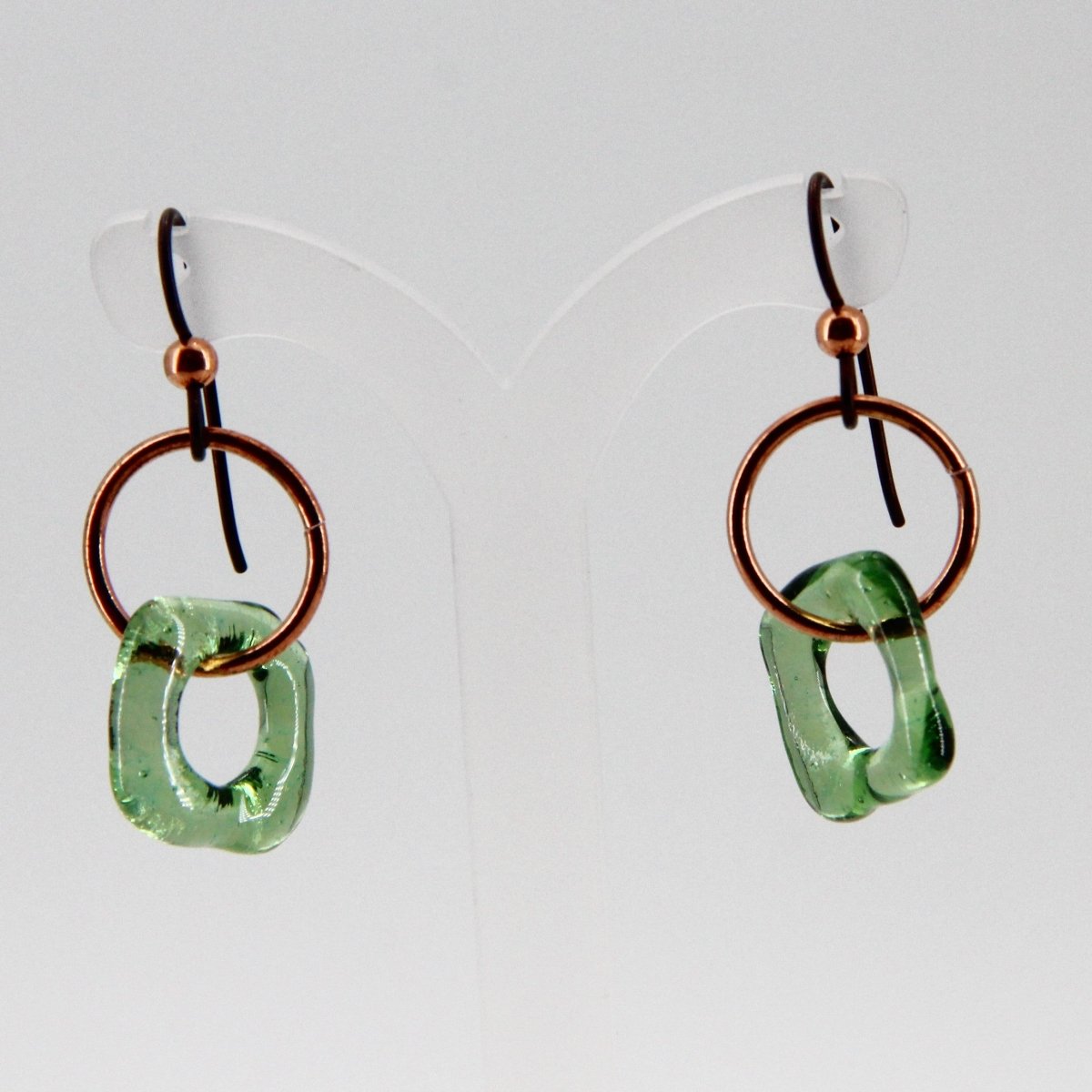 Green and Copper Glass Earrings