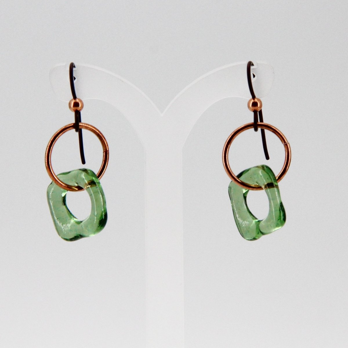 Green and Copper Glass Earrings