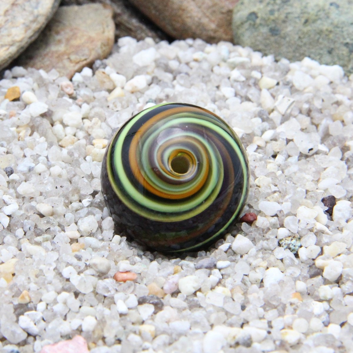 Green and Red Striped Statement Bead - Handmade Glass Lampwork, Unique Focal Bead for Pendant, Suncatcher, or Home Decorating