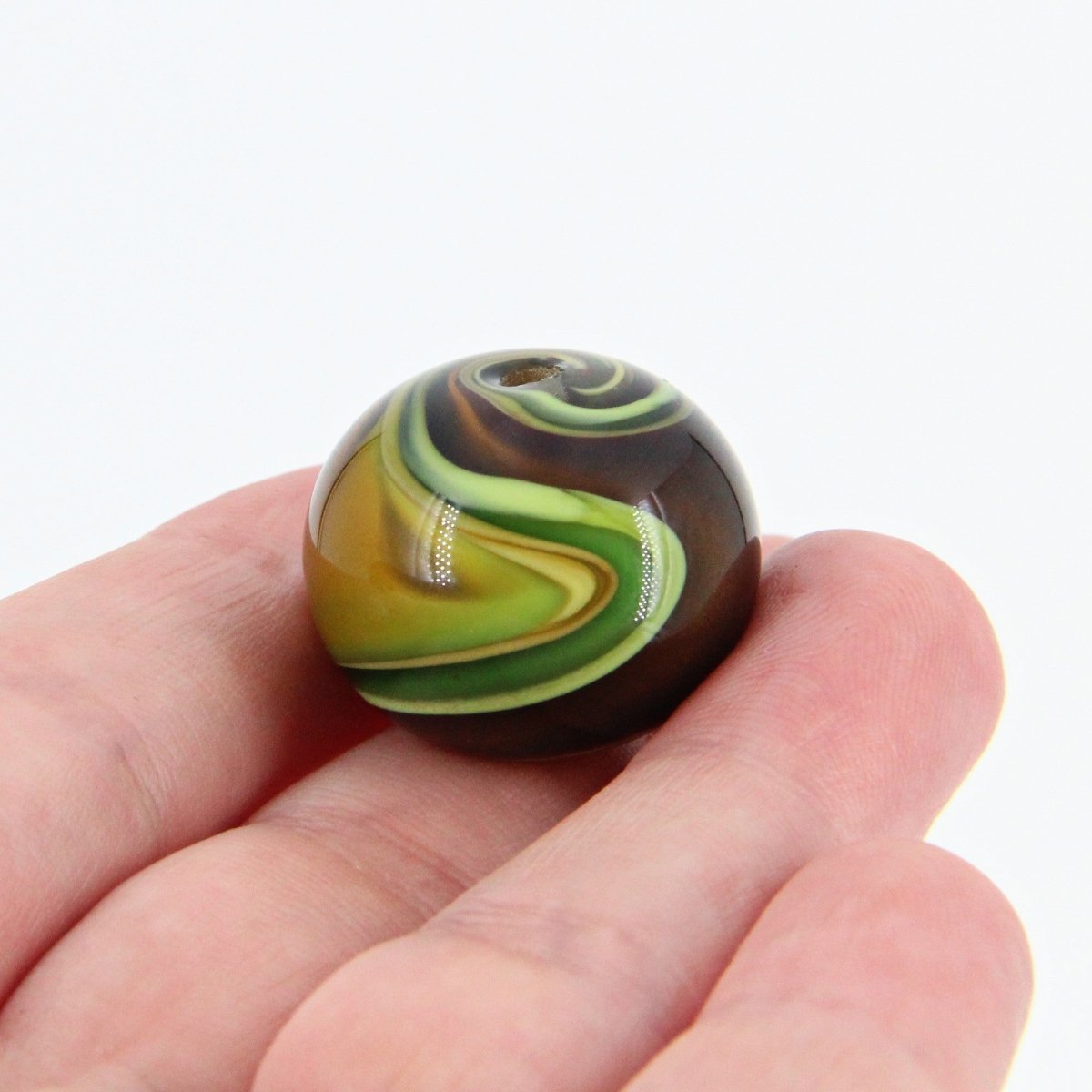 Green and Red Striped Statement Bead - Handmade Glass Lampwork, Unique Focal Bead for Pendant, Suncatcher, or Home Decorating