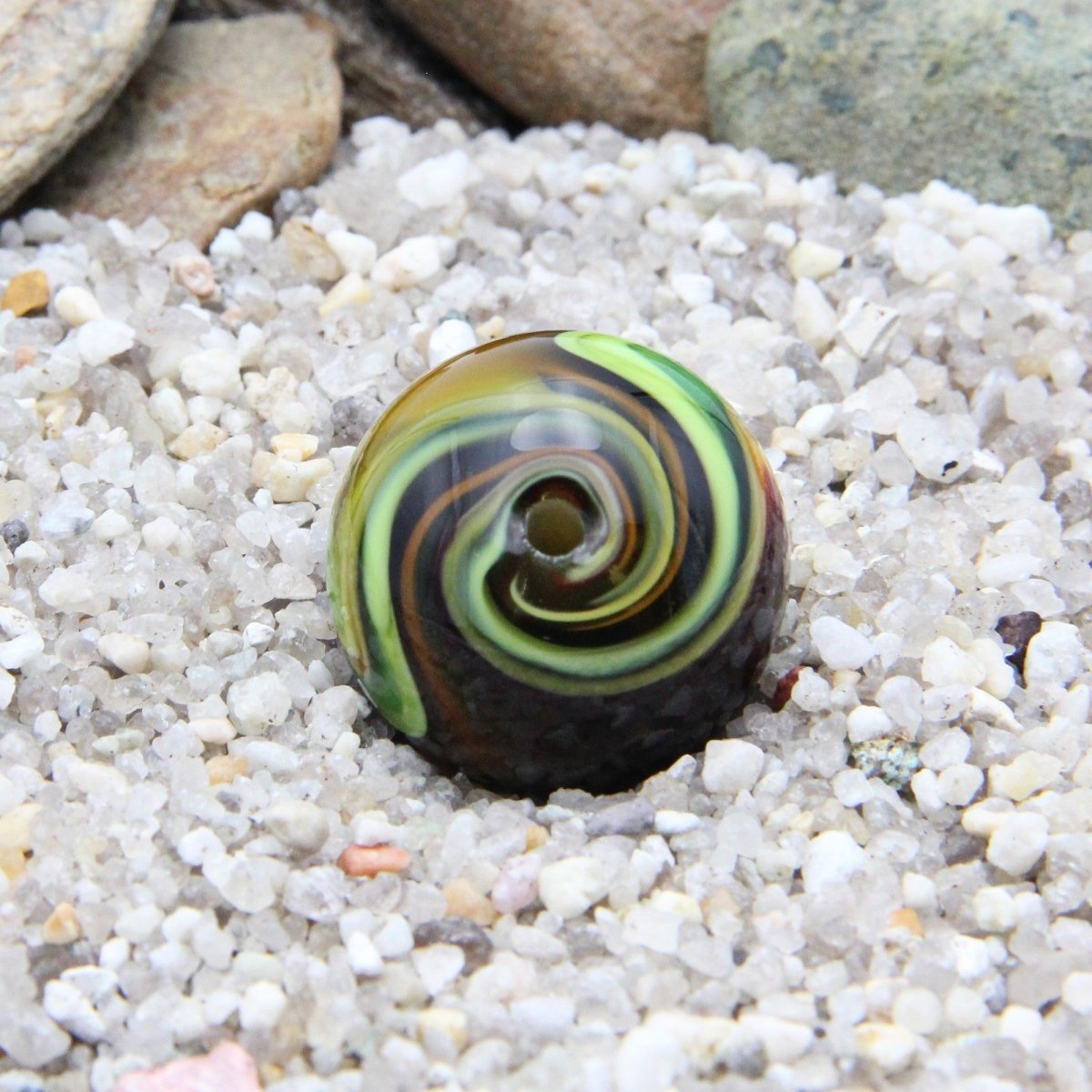 Green and Red Striped Statement Bead - Handmade Glass Lampwork, Unique Focal Bead for Pendant, Suncatcher, or Home Decorating
