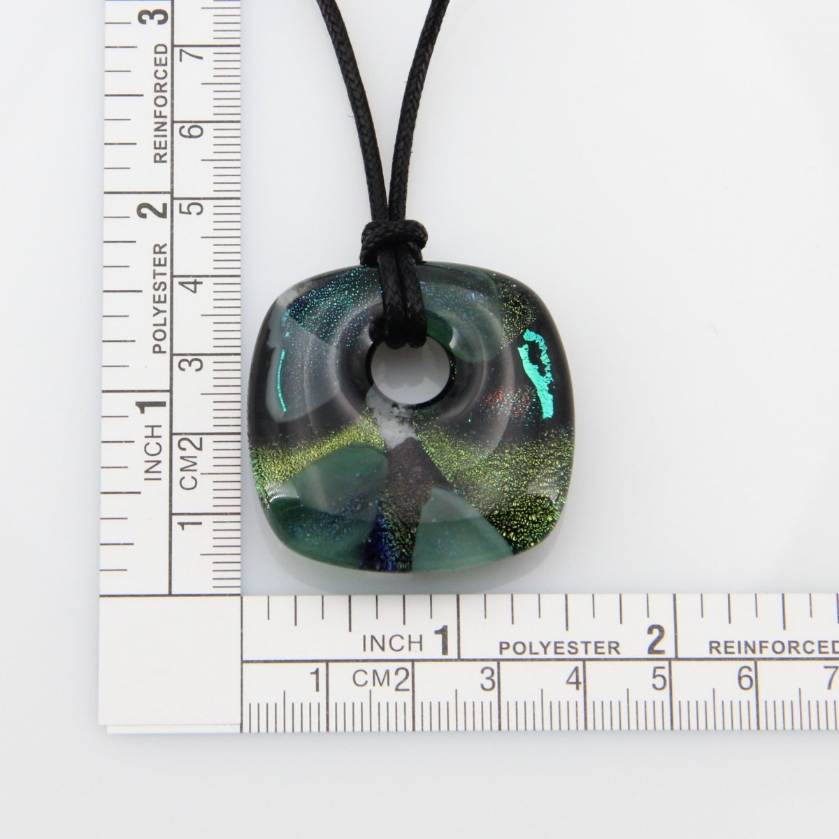 Green and Teal Chunky Square Dichroic Glass Pendant