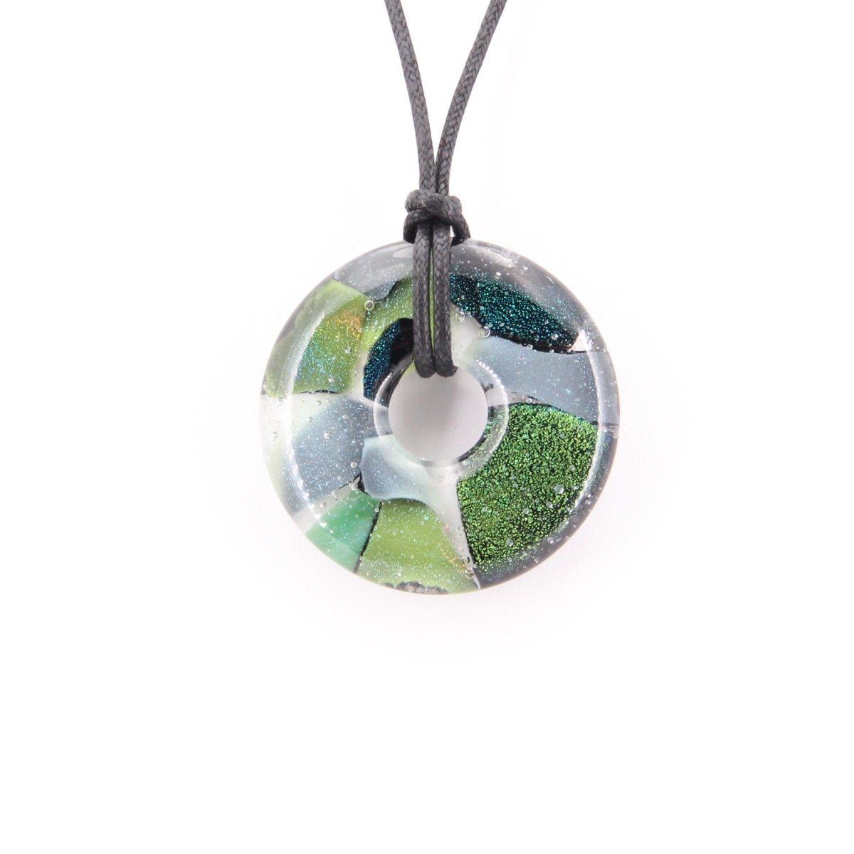 Green Dichroic Chunky Donut Glass Pendant
