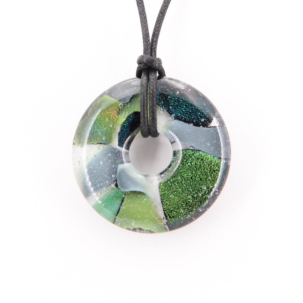 Green Dichroic Chunky Donut Glass Pendant