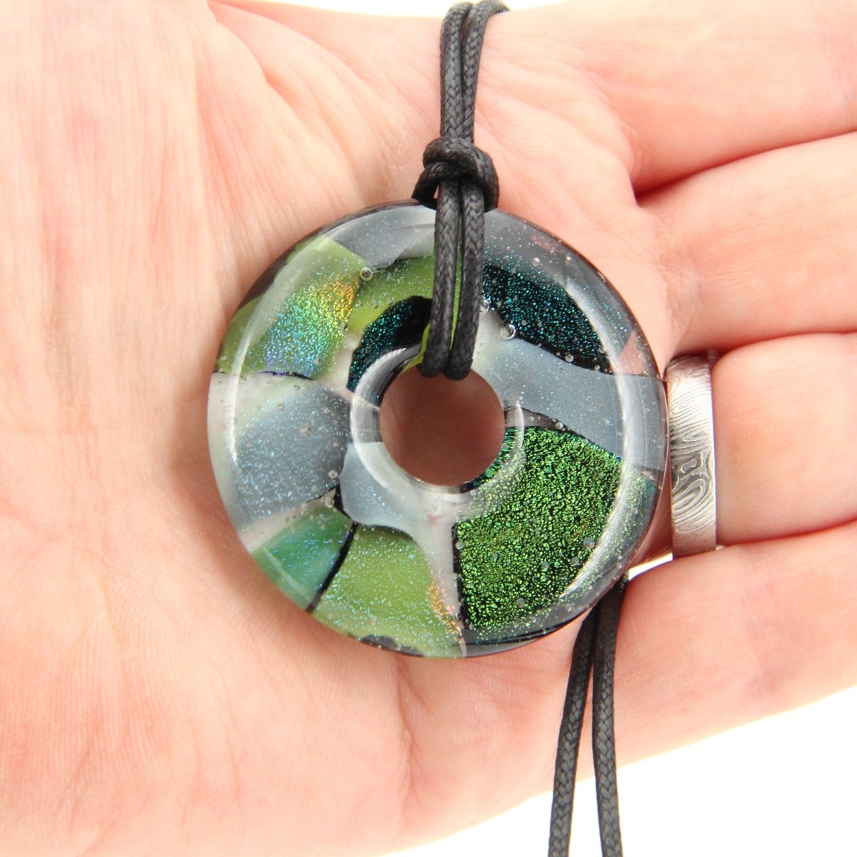 Green Dichroic Chunky Donut Glass Pendant