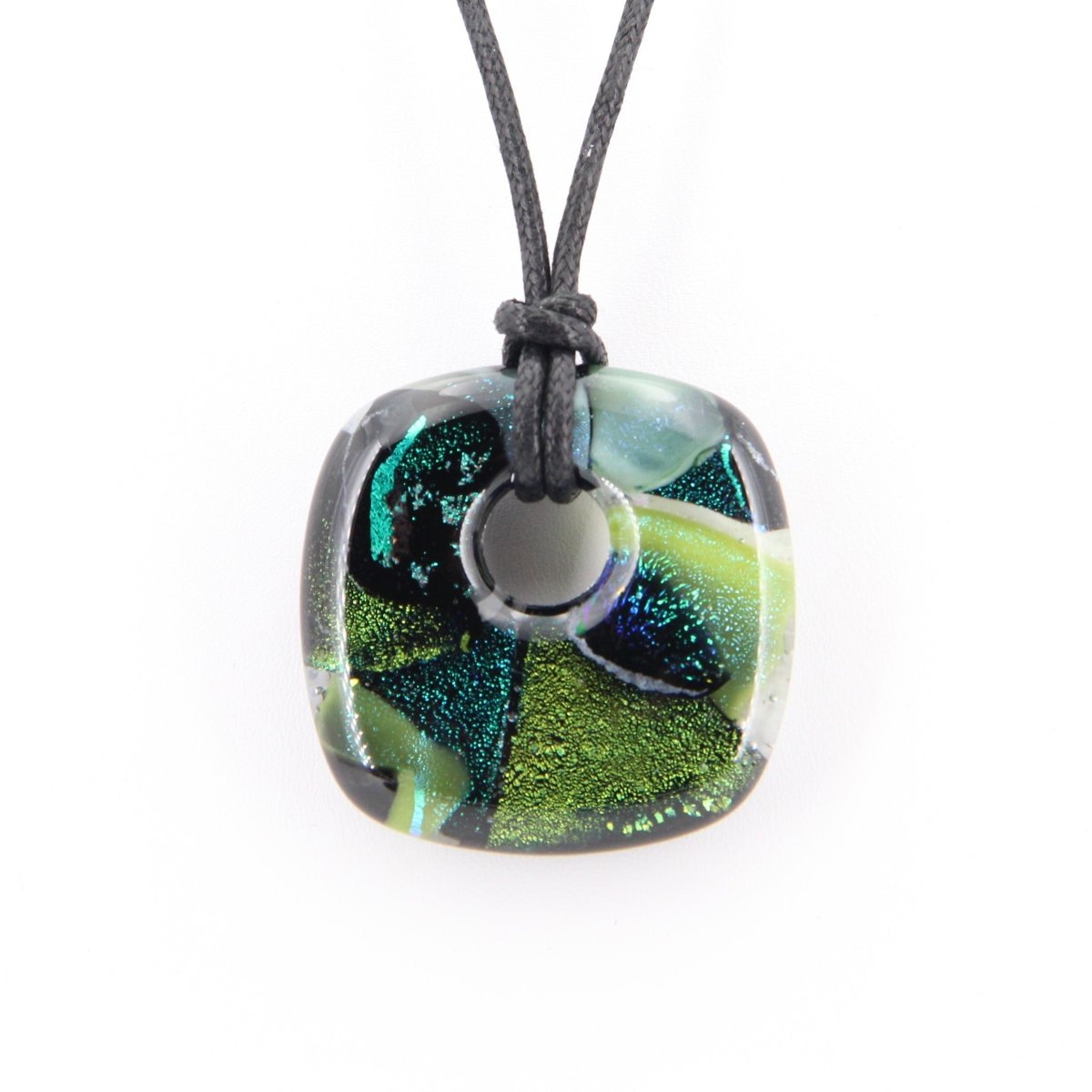 Green Dichroic Chunky Square Glass Pendant