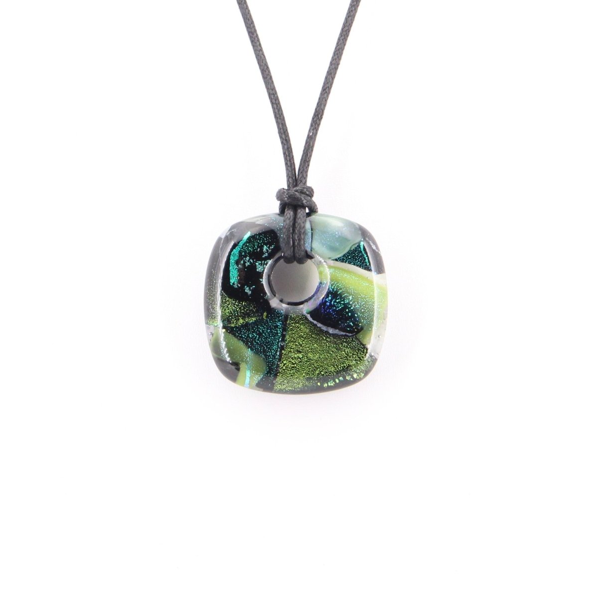 Green Dichroic Chunky Square Glass Pendant