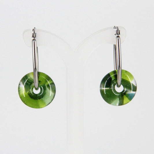Green Glass Hoop Earrings
