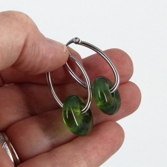 Green Glass Hoop Earrings