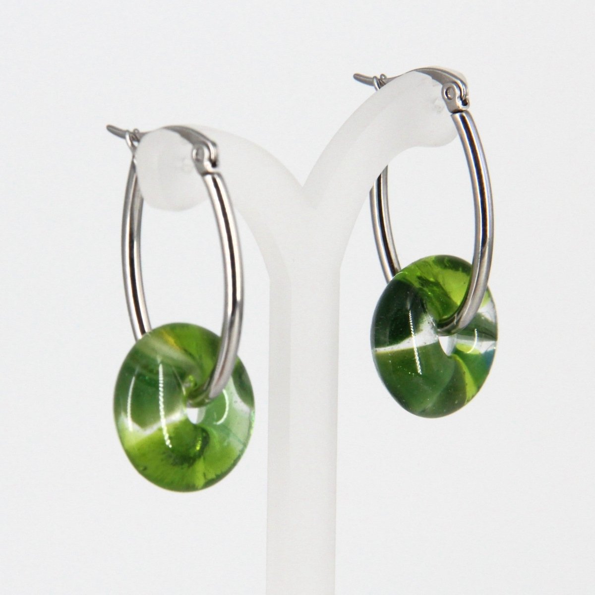 Green Glass Hoop Earrings