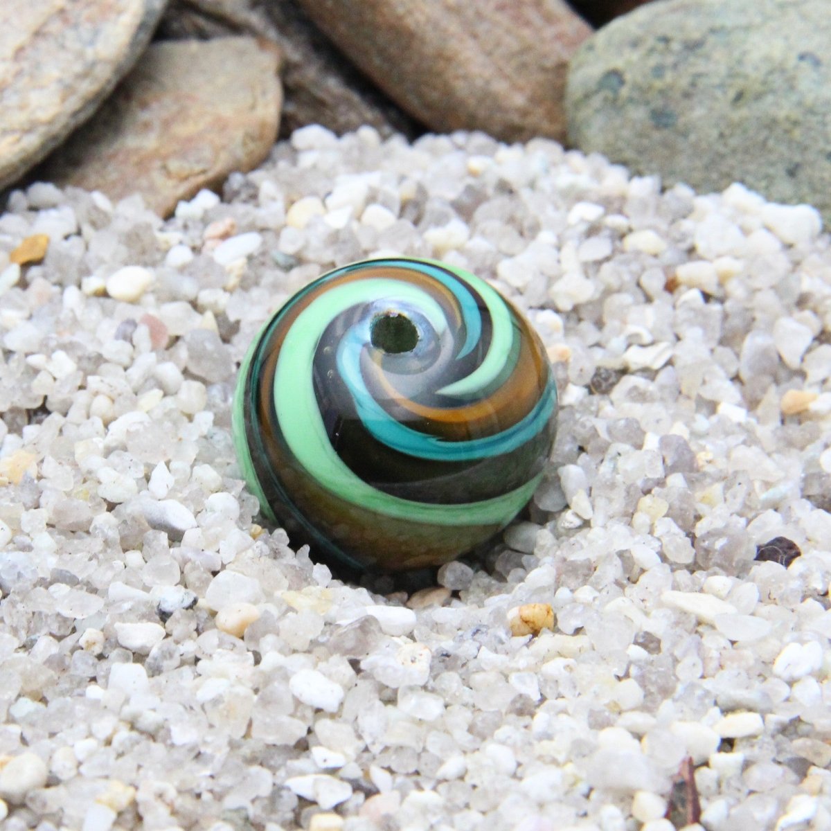 Green Striped Statement Bead - Handmade Glass Lampwork, Unique Focal Bead for Pendant, Suncatcher, or Home Decorating