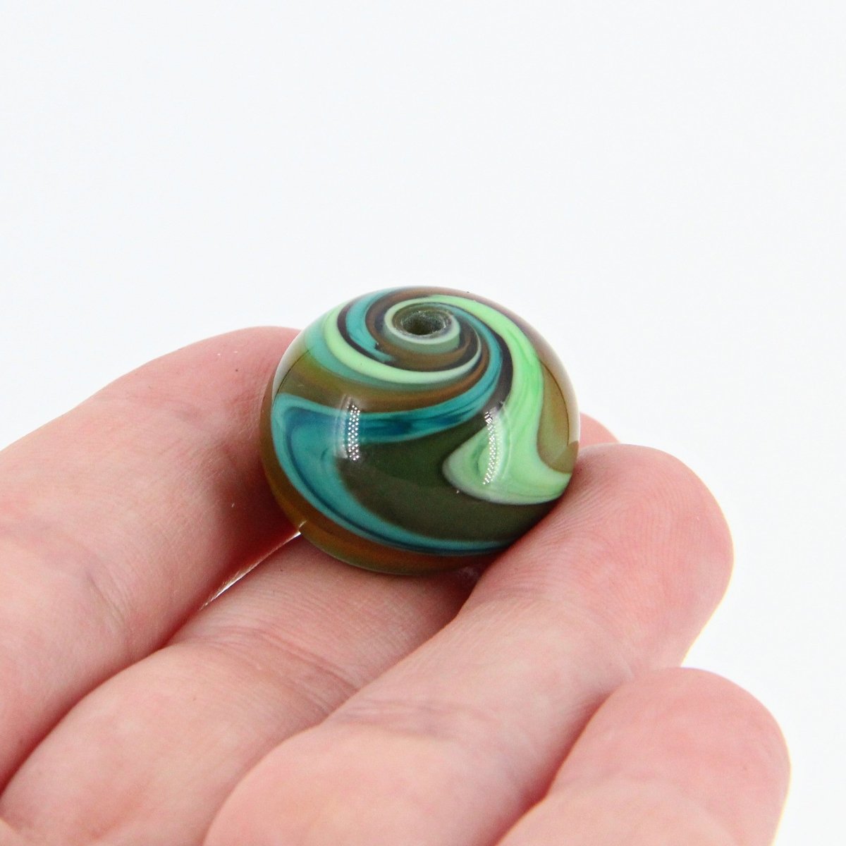 Green Striped Statement Bead - Handmade Glass Lampwork, Unique Focal Bead for Pendant, Suncatcher, or Home Decorating