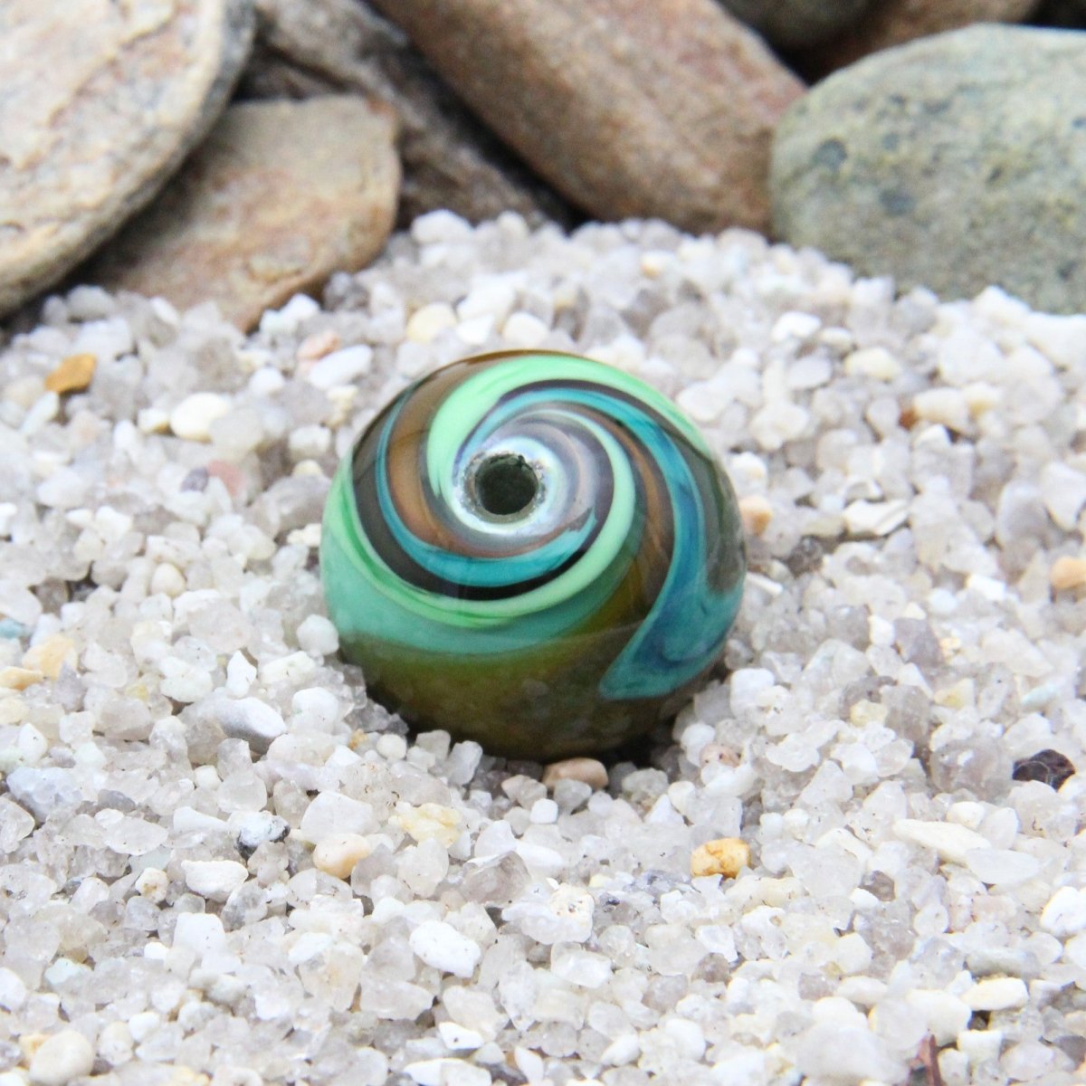 Green Striped Statement Bead - Handmade Glass Lampwork, Unique Focal Bead for Pendant, Suncatcher, or Home Decorating